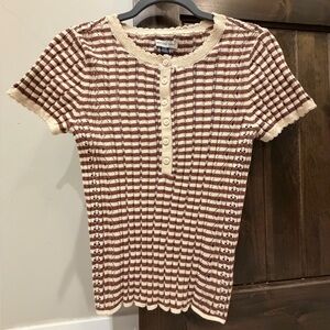 American Eagle Outfitters Brown and Cream Short Sleeve Top
